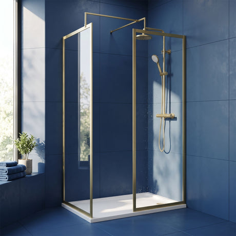 [BEZW185012BB] Contemporary Full Outer Frame Walk In Wetroom Shower Enclosure Bundle - Screens, Shower Tray and Waste, Choice of Size and Colour - Silo