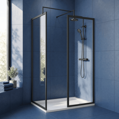 [BEZW185012MB] Contemporary Full Outer Frame Walk In Wetroom Shower Enclosure Bundle - Screens, Shower Tray and Waste, Choice of Size and Colour - Silo