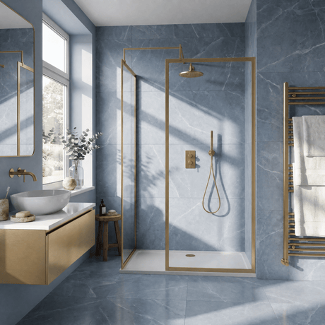 [BEZW185013BB] Contemporary Full Outer Frame Walk In Wetroom Shower Enclosure Bundle - Screens, Shower Tray and Waste, Choice of Size and Colour - Silo