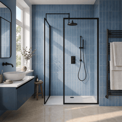 [BEZW185013MB] Contemporary Full Outer Frame Walk In Wetroom Shower Enclosure Bundle - Screens, Shower Tray and Waste, Choice of Size and Colour - Silo