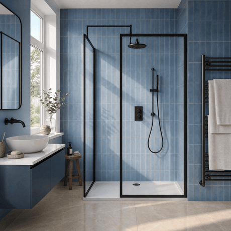 [BEZW185013MB] Contemporary Full Outer Frame Walk In Wetroom Shower Enclosure Bundle - Screens, Shower Tray and Waste, Choice of Size and Colour - Silo