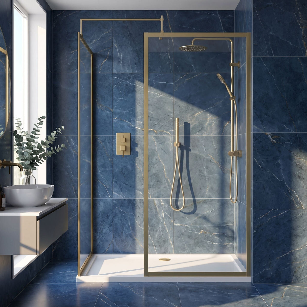 [BEZW185014BB] Contemporary Full Outer Frame Walk In Wetroom Shower Enclosure Bundle - Screens, Shower Tray and Waste, Choice of Size and Colour - Silo