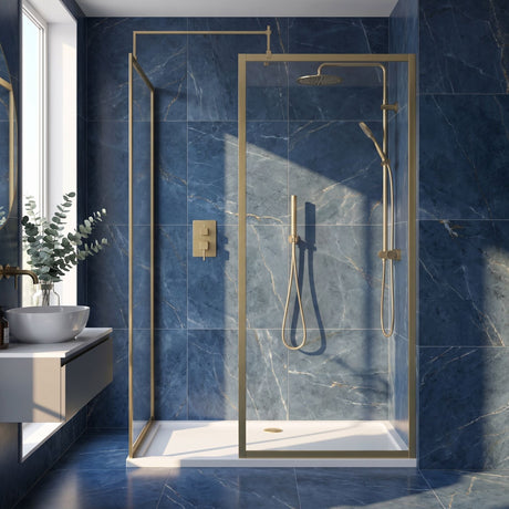 [BEZW185014BB] Contemporary Full Outer Frame Walk In Wetroom Shower Enclosure Bundle - Screens, Shower Tray and Waste, Choice of Size and Colour - Silo
