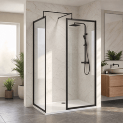 [BEZW185014MB] Contemporary Full Outer Frame Walk In Wetroom Shower Enclosure Bundle - Screens, Shower Tray and Waste, Choice of Size and Colour - Silo