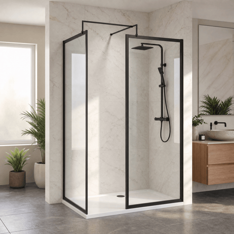 [BEZW185014MB] Contemporary Full Outer Frame Walk In Wetroom Shower Enclosure Bundle - Screens, Shower Tray and Waste, Choice of Size and Colour - Silo