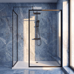 [BEZW185016MB] Contemporary Full Outer Frame Walk In Wetroom Shower Enclosure Bundle - Screens, Shower Tray and Waste, Choice of Size and Colour - Silo