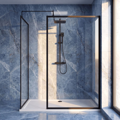 [BEZW185016MB] Contemporary Full Outer Frame Walk In Wetroom Shower Enclosure Bundle - Screens, Shower Tray and Waste, Choice of Size and Colour - Silo