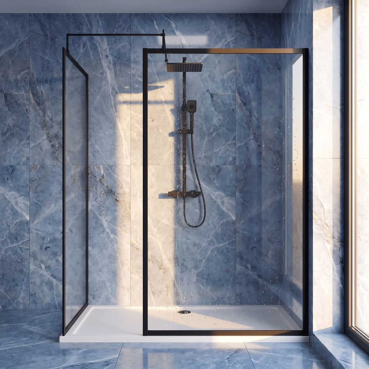 [BEZW185017MB] Contemporary Full Outer Frame Walk In Wetroom Shower Enclosure Bundle - Screens, Shower Tray and Waste, Choice of Size and Colour - Silo