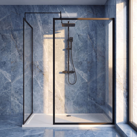 [BEZW185017MB] Contemporary Full Outer Frame Walk In Wetroom Shower Enclosure Bundle - Screens, Shower Tray and Waste, Choice of Size and Colour - Silo
