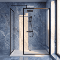 [BEZW185018MB] Contemporary Full Outer Frame Walk In Wetroom Shower Enclosure Bundle - Screens, Shower Tray and Waste, Choice of Size and Colour - Silo