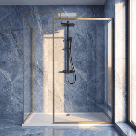 [BEZW185019BB] Contemporary Full Outer Frame Walk In Wetroom Shower Enclosure Bundle - Screens, Shower Tray and Waste, Choice of Size and Colour - Silo