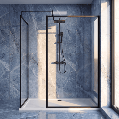 [BEZW185019MB] Contemporary Full Outer Frame Walk In Wetroom Shower Enclosure Bundle - Screens, Shower Tray and Waste, Choice of Size and Colour - Silo