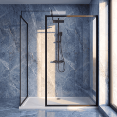 [BEZW185020MB] Contemporary Full Outer Frame Walk In Wetroom Shower Enclosure Bundle - Screens, Shower Tray and Waste, Choice of Size and Colour - Silo