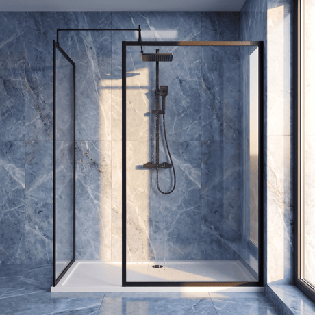 [BEZW185020MB] Contemporary Full Outer Frame Walk In Wetroom Shower Enclosure Bundle - Screens, Shower Tray and Waste, Choice of Size and Colour - Silo