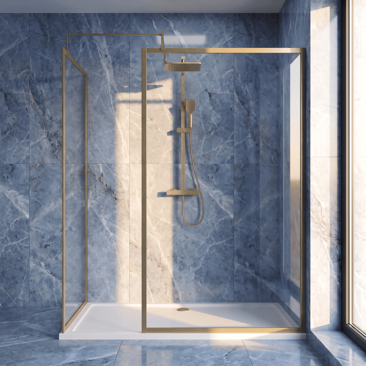 [BEZW185021BB] Contemporary Full Outer Frame Walk In Wetroom Shower Enclosure Bundle - Screens, Shower Tray and Waste, Choice of Size and Colour - Silo