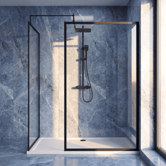 [BEZW185021MB] Contemporary Full Outer Frame Walk In Wetroom Shower Enclosure Bundle - Screens, Shower Tray and Waste, Choice of Size and Colour - Silo