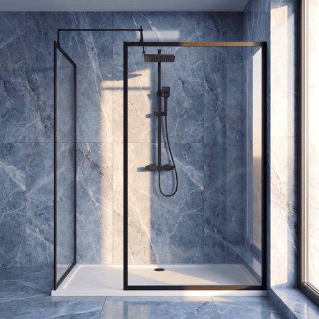 [BEZW185021MB] Contemporary Full Outer Frame Walk In Wetroom Shower Enclosure Bundle - Screens, Shower Tray and Waste, Choice of Size and Colour - Silo