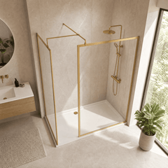 [BEZW185022BB] Balterley Framed Walk-In Wetroom Bundle with Tray and Waste, 1700x700mm, Brushed Brass - Lifestyle 2