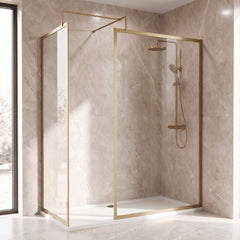 [BEZW185022BB] Balterley Framed Walk-In Wetroom Bundle with Tray and Waste, 1700x700mm, Brushed Brass - Lifestyle 3