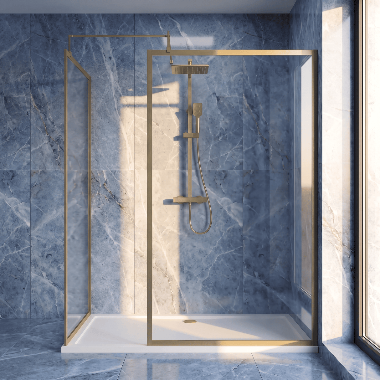 [BEZW185022BB] Balterley Framed Walk-In Wetroom Bundle with Tray and Waste, 1700x700mm, Brushed Brass - Silo