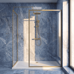 [BEZW185022BB] Balterley Framed Walk-In Wetroom Bundle with Tray and Waste, 1700x700mm, Brushed Brass - Silo