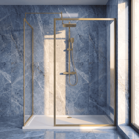 [BEZW185022BB] Balterley Framed Walk-In Wetroom Bundle with Tray and Waste, 1700x700mm, Brushed Brass - Silo