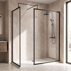 [BEZW185022MB] Balterley Framed Walk-In Wetroom Bundle with Tray and Waste, 1700x700mm, Matt Black - Lifestyle 3