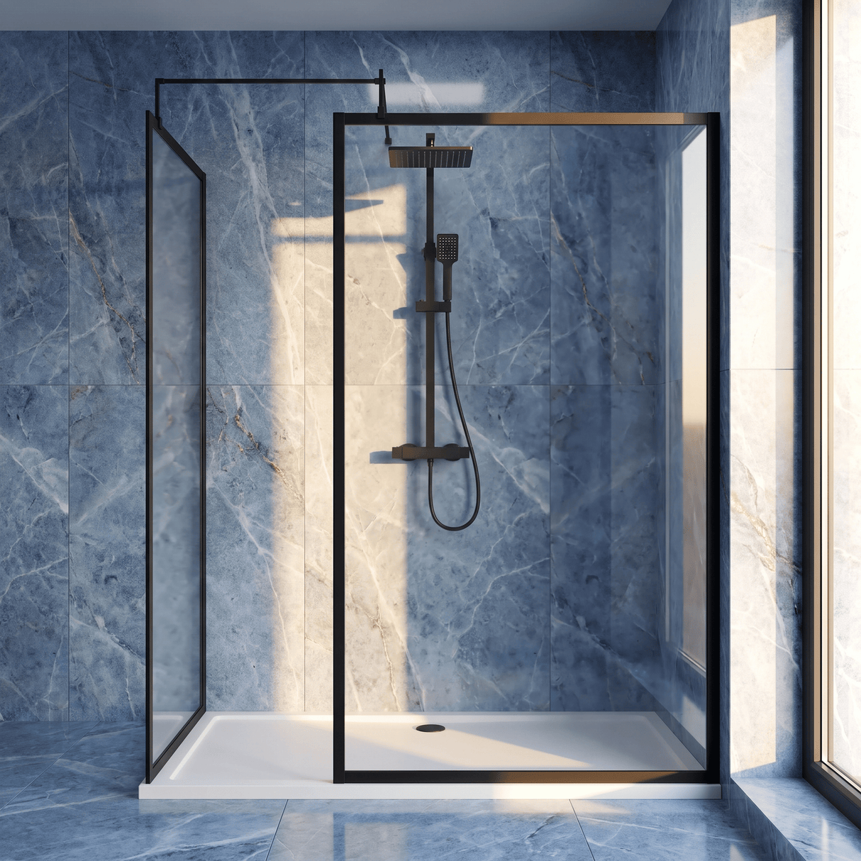 [BEZW185022MB] Balterley Framed Walk-In Wetroom Bundle with Tray and Waste, 1700x700mm, Matt Black - Silo