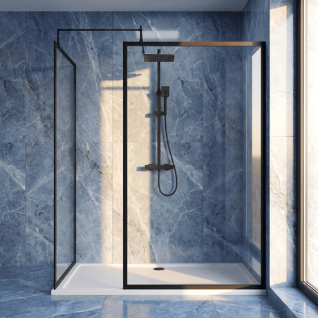 [BEZW185022MB] Balterley Framed Walk-In Wetroom Bundle with Tray and Waste, 1700x700mm, Matt Black - Silo