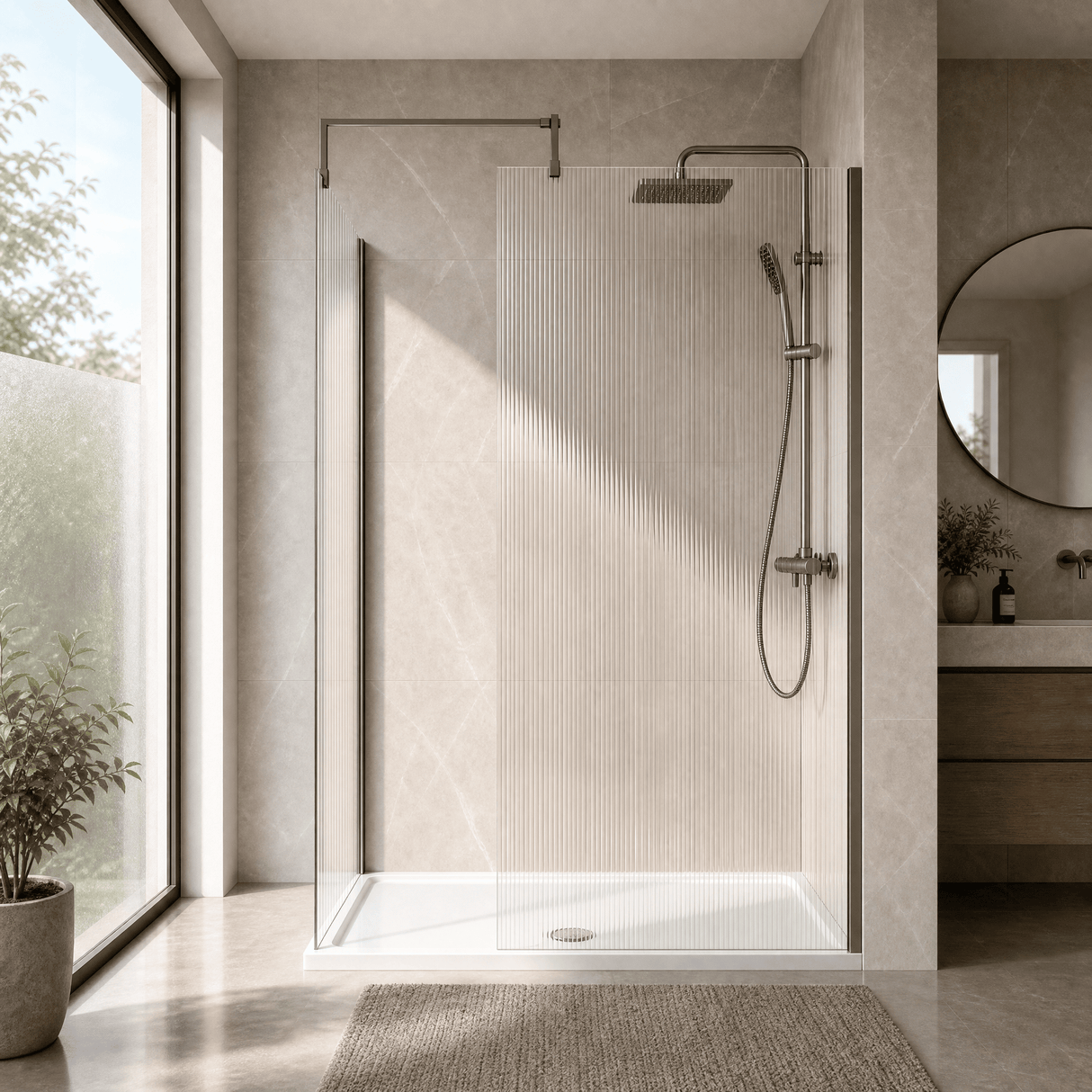 [BEZW185023GM] Fluted Walk-In Wetroom Bundle with Screens, Shower Tray and Waste, Choice of Size and Colour - Silo