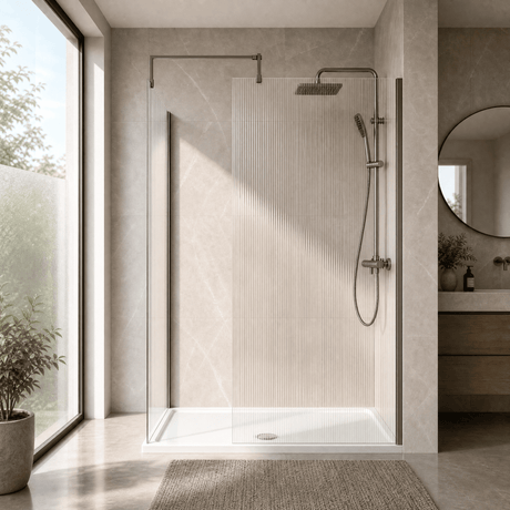 [BEZW185023GM] Fluted Walk-In Wetroom Bundle with Screens, Shower Tray and Waste, Choice of Size and Colour - Silo