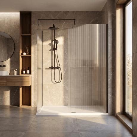 [BEZW185023MB] Fluted Walk-In Wetroom Bundle with Screens, Shower Tray and Waste, Choice of Size and Colour - Silo