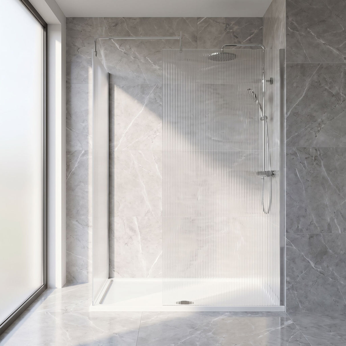 [BEZW185023] Fluted Walk-In Wetroom Bundle with Screens, Shower Tray and Waste, Choice of Size and Colour