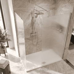 [BEZW185023] Fluted Walk-In Wetroom Bundle with Screens, Shower Tray and Waste, Choice of Size and Colour