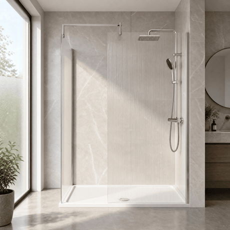 [BEZW185023] Fluted Walk-In Wetroom Bundle with Screens, Shower Tray and Waste, Choice of Size and Colour - Silo