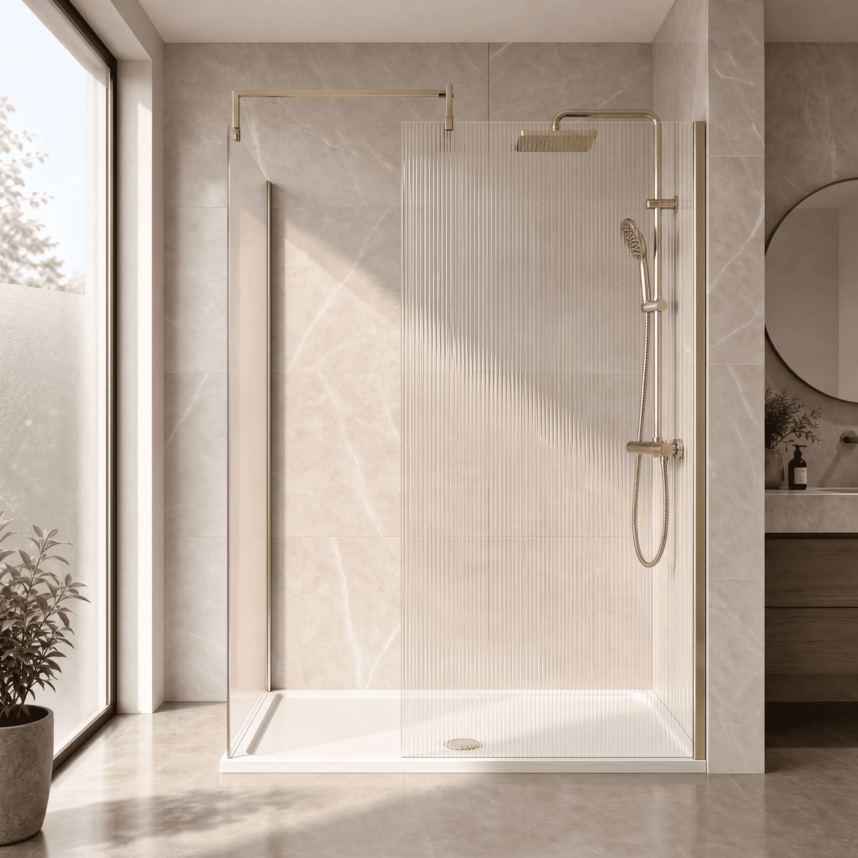 [BEZW185024BB] Fluted Walk-In Wetroom Bundle with Screens, Shower Tray and Waste, Choice of Size and Colour - Silo