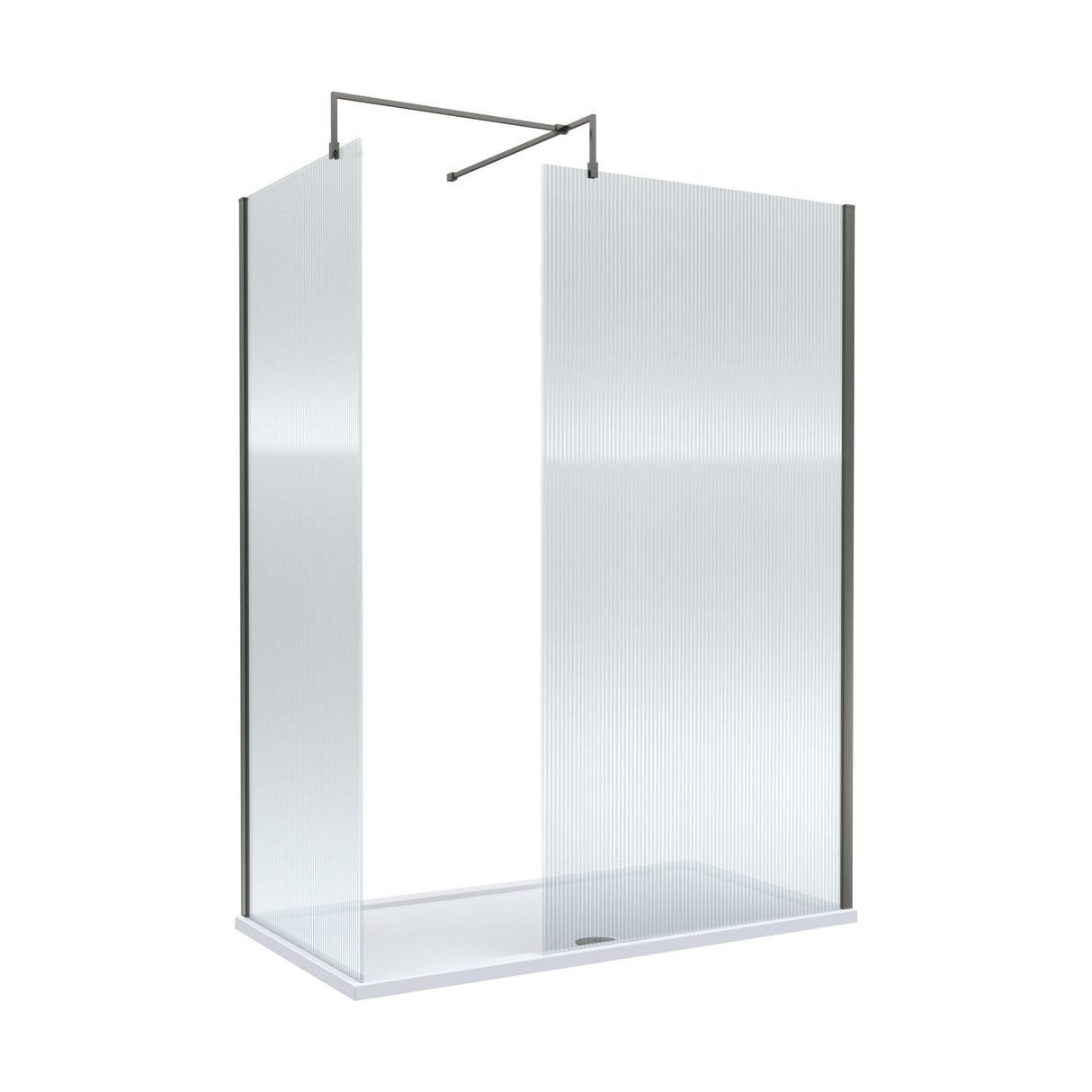 [BEZW185024GM] Fluted Walk-In Wetroom Bundle with Screens, Shower Tray and Waste, Choice of Size and Colour - Cutout