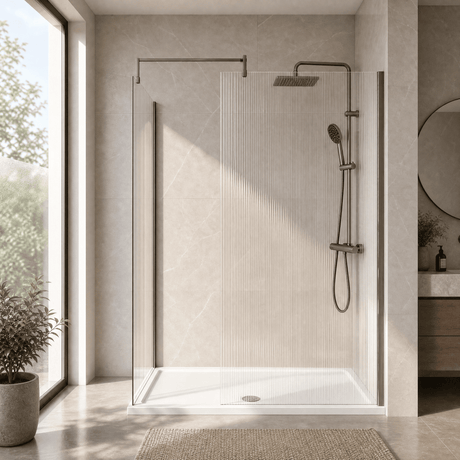 [BEZW185024GM] Fluted Walk-In Wetroom Bundle with Screens, Shower Tray and Waste, Choice of Size and Colour - Silo