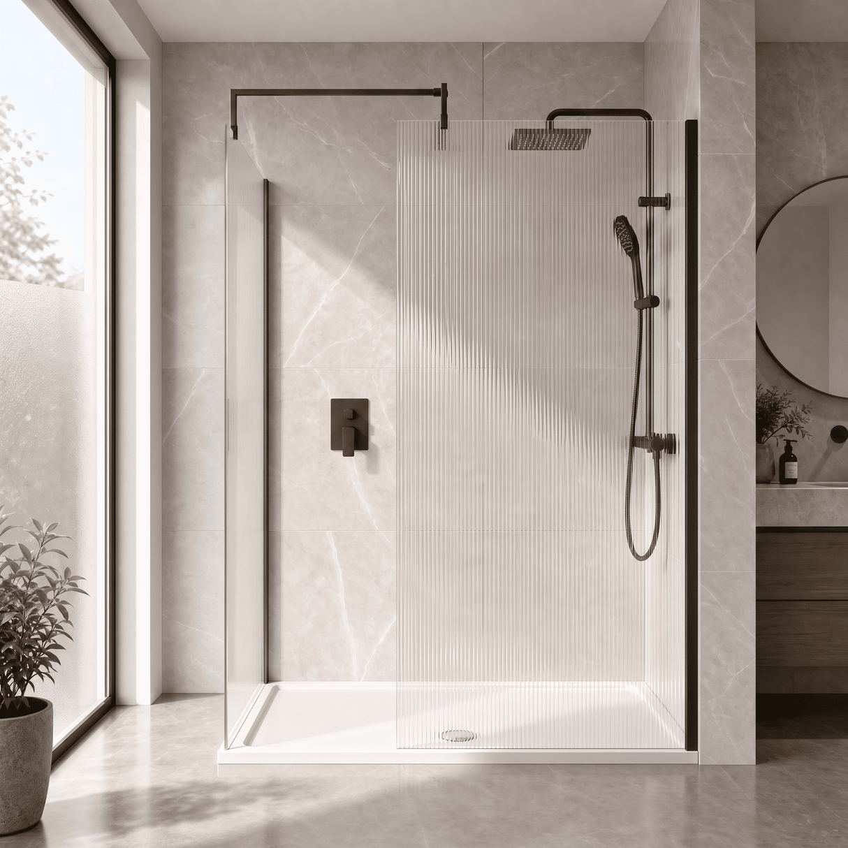 [BEZW185024MB] Fluted Walk-In Wetroom Bundle with Screens, Shower Tray and Waste, Choice of Size and Colour - Silo