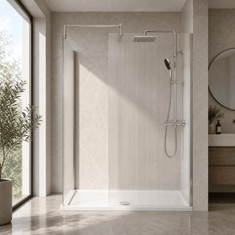 [BEZW185024] Fluted Walk-In Wetroom Bundle with Screens, Shower Tray and Waste, Choice of Size and Colour - Silo