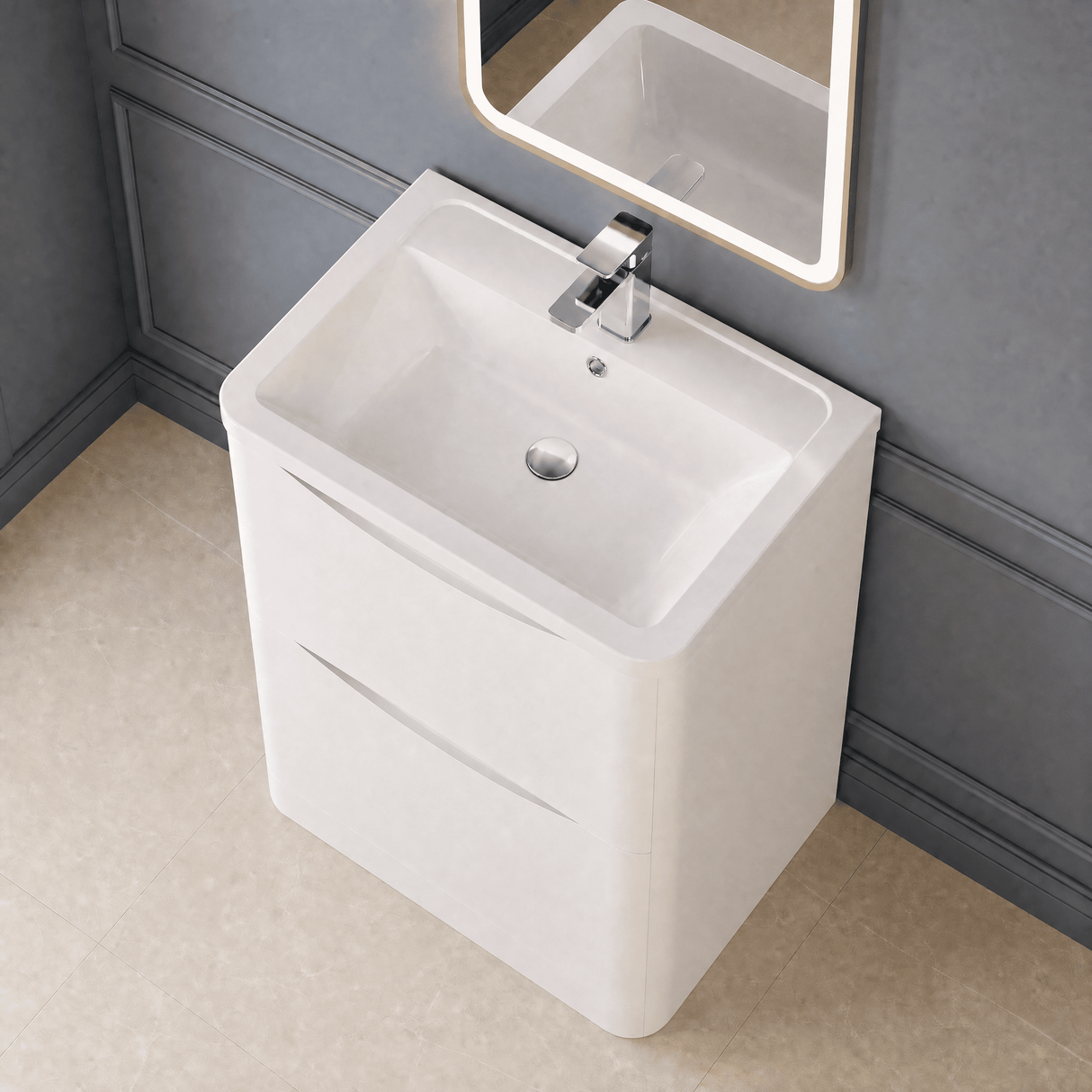 [BFAC101A] Dunwood Contemporary 2 Drawer Floor Standing Vanity Basin Unit, Choice of Size and Colour
