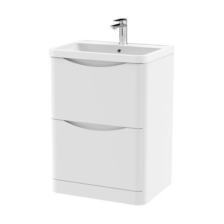 [BFAC101] Balterley Arch Contemporary Bathroom Floor Standing 2 Drawer Vanity & Polymarble Basin, Satin White, 600mm - Cutout
