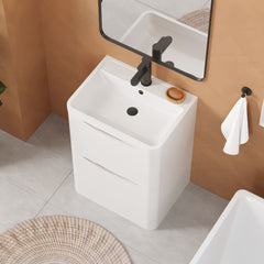 [BFAC101] Balterley Arch Contemporary Bathroom Floor Standing 2 Drawer Vanity & Polymarble Basin, Satin White, 600mm - Lifestyle 2