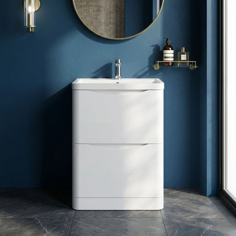[BFAC101] Dunwood Floor Standing 2 Drawer Vanity Unit with Polymarble Basin, Choice of Size and Colour - Silo