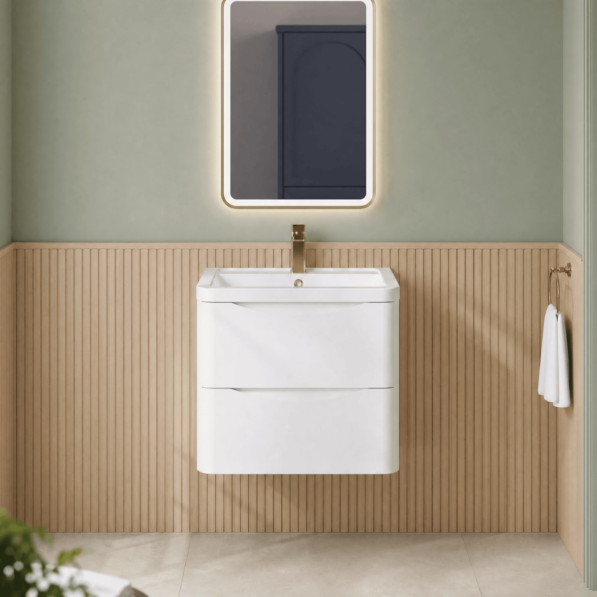 [BFAC102A] Dunwood Contemporary 2 Drawer Wall Hung Vanity Unit with Basin, Choice of Size and Colour