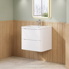 [BFAC102A] Dunwood Contemporary 2 Drawer Wall Hung Vanity Unit with Basin, Choice of Size and Colour