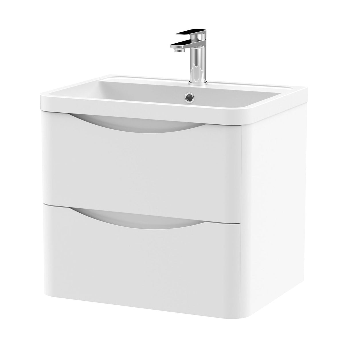 [BFAC102] Balterley Arch Contemporary Bathroom Wall Hung 2 Drawer Vanity & Polymarble Basin, Satin White, 600mm - Cutout