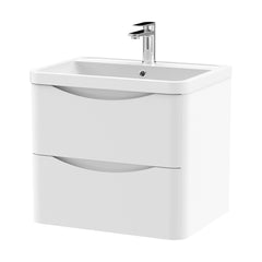 [BFAC102] Balterley Arch Contemporary Bathroom Wall Hung 2 Drawer Vanity & Polymarble Basin, Satin White, 600mm - Cutout