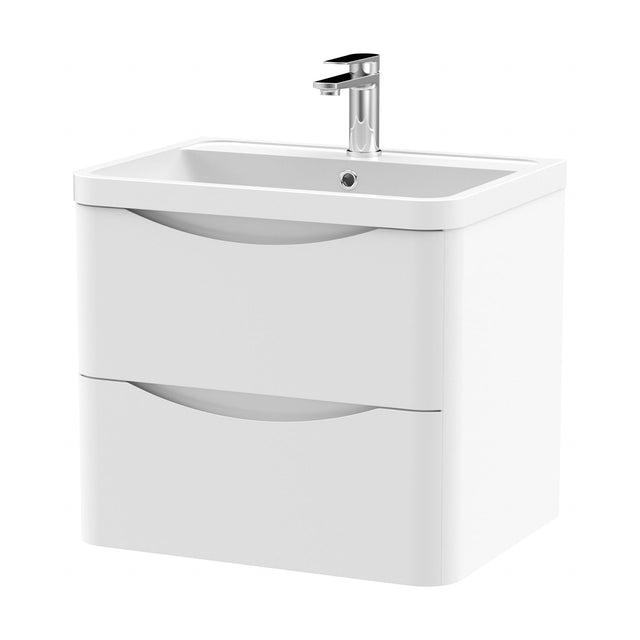 [BFAC102] Balterley Arch Contemporary Bathroom Wall Hung 2 Drawer Vanity & Polymarble Basin, Satin White, 600mm - Cutout