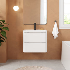 [BFAC102] Balterley Arch Contemporary Bathroom Wall Hung 2 Drawer Vanity & Polymarble Basin, Satin White, 600mm - Lifestyle 1